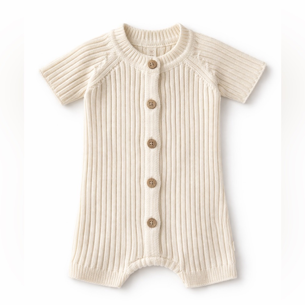 SNUG | Ribbed Knit Baby Romper | Cream | 0-3mo